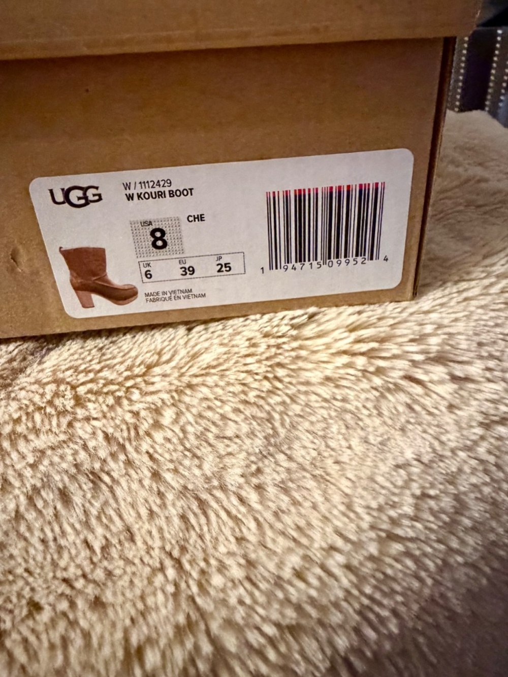 UGG Kouri Chestnut Suede Leather Sheepskin Wood Clog Ankle Boots Box Size 8 - Picture 2 of 4